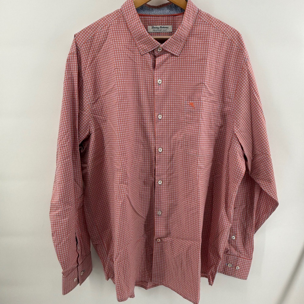 Tommy Bahama The Newport Coast Shirt XXL Mens Orange Blue Gingham Pima Cotton